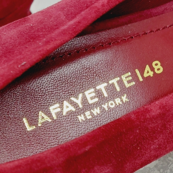 NEW Lafayette 148 New York Red Suede Slip On Business Casual Mid High Heels W622 - Picture 10 of 14